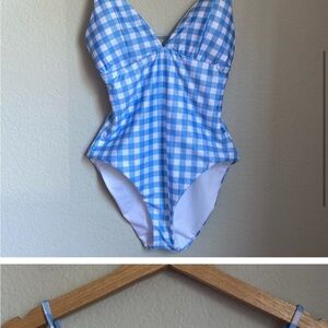 BECCA Blue and White Gingham One Piece Swimsuit
